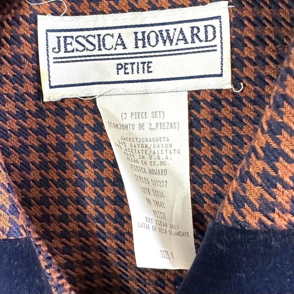Jessica Howard Vintage 90s Houndstooth Blue/Tan Crop Blazer